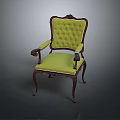 Elegant Classic Armchair With Carved Wooden Frame And Green Upholstery