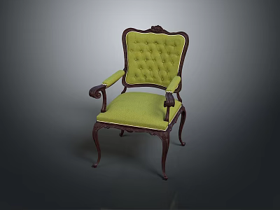 Elegant Classic Armchair With Carved Wooden Frame And Green Upholstery 3d model