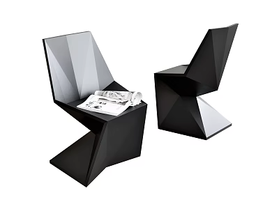 Modern Geometric Accent Chairs in Black and Gray with Origami Design and Magazines on Seat 3d model