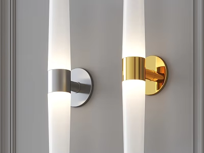 Two Modern Wall Lights With Silver Gold Bases And White Frosted Glass Shades 3d model