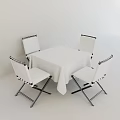 Four White Leisure Chairs With Black Frames Around White Tablecloth Covered Table 3d model