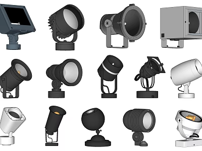 Various Design Downlights and Spotlights with Black White Colors and Adjustable Bases 3d model