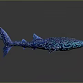 Vibrant Blue Shark Sculpture Featuring Intricate Patterns And Marine Art Design