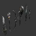 Fantasy Battle Weapons Featuring Intricate Metallic Designs Swords Axes and Spiked Details