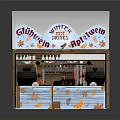 Artisanal Ice Cream Stall with White Roof Wooden Structure Colorful Signage and Decorative Display Cases