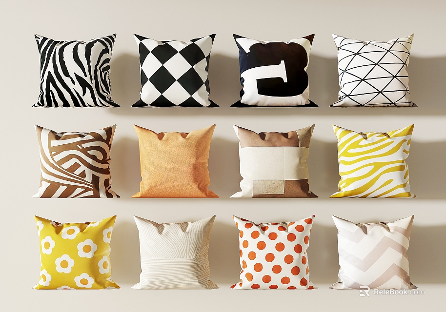 Assorted Decorative Pillows With Various Patterns For Home Living Room Decor 3d model 