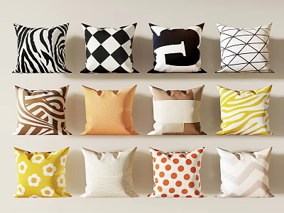 Assorted Decorative Pillows With Various Patterns For Home Living Room Decor 3d model