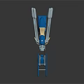 Blue Motorcycle With Long Front Fork Chrome Accents And Yellow Headlight