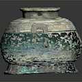 Ancient Bronze Vessel Sculpture With Intricate Carved Patterns And Dual Handles