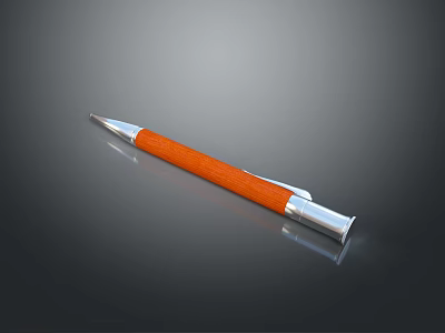 Stylish Orange Textured Pen With Metallic Nib And Cap For Daily Use 3d model
