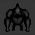 Black Muscular Gorilla Crouching with Open Mouth and Exposed Teeth 3D Rendering on Gray Background