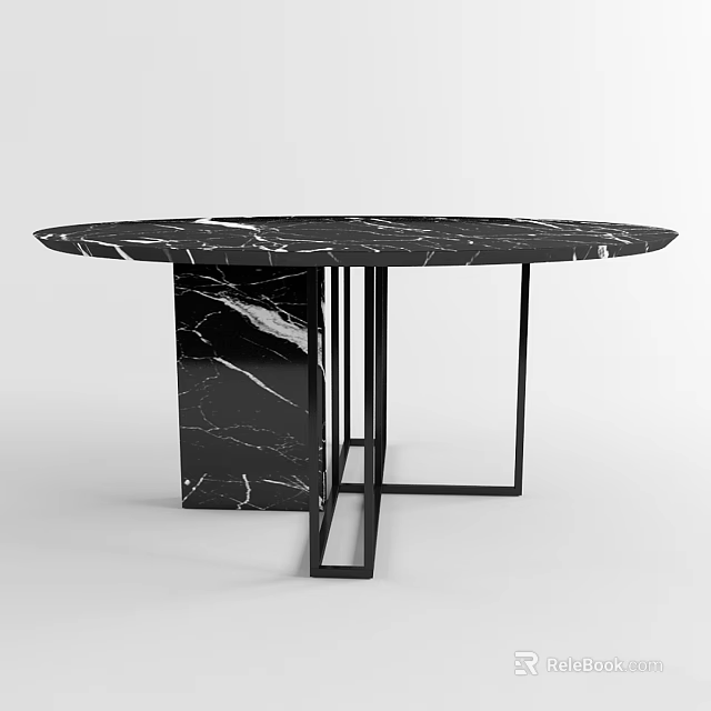 Modern Minimalist Round Dining Table With Black Marble Tabletop And Metal Frame 3d model