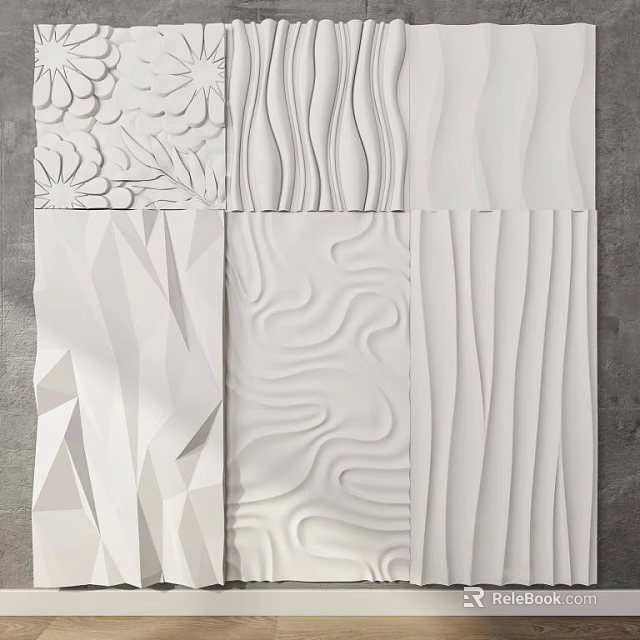 White Wall Decorative Panels with Various Textures for Modern Interior Design 3d model 