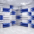 Modern Decorative Wine Rack With White And Blue Geometric Design In Stylish Open Interior
