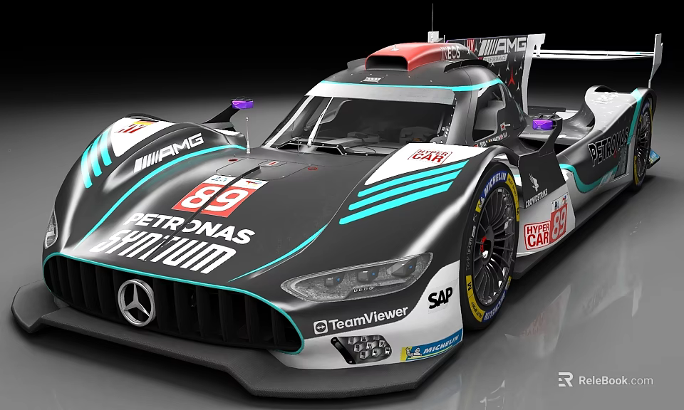 Mercedes Race Car With Number 55 Petronas SAP TeamViewer Logos Black Blue Stripes Aerodynamic Design 3d model 