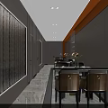 Elegant Private Dining Room With Round Table Leather Chairs And Red Architectural Artwork 3d model