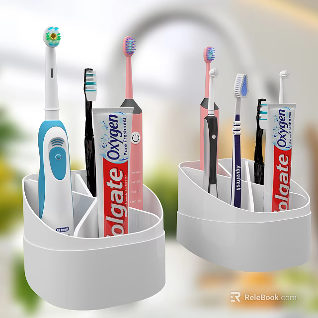 White Multi Compartment Bathroom Organizer For Daily Electric Manual Toothbrushes And Toothpaste 3d model 