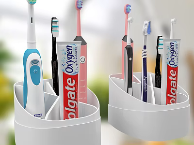 White Multi Compartment Bathroom Organizer For Daily Electric Manual Toothbrushes And Toothpaste 3d model
