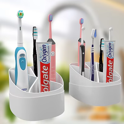 White Multi Compartment Bathroom Organizer For Daily Electric Manual Toothbrushes And Toothpaste 3d model