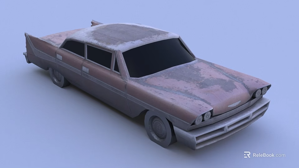 Old Vintage Rusted Classic Car With Faded Paint And Weathered Exterior 3d model 