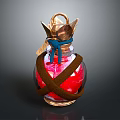 Enchanted Potion Bottle With Golden Crown Top Brown Straps And Red Liquid