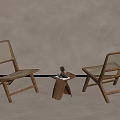 Minimalist Modern Leisure Chairs With Wooden Frame And Woven Backrest Plus Small Side Table