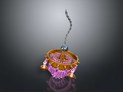 Modern Decorative Lighting Fixture Set With Hanging Chain Circular Frame And Pink Crystal Decorations 3d model