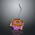 Modern Decorative Lighting Fixture Set With Hanging Chain Circular Frame And Pink Crystal Decorations