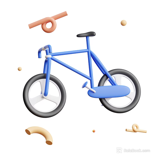 Blue Bicycle With Surrounding Geometric Decorative Elements And Modern Design 3d model 