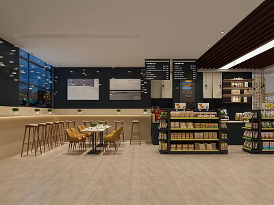 Modern coffee shop bar chair cash register shelf printer 3d model