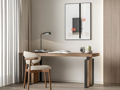 Modern Desk Chair Desk Chair Combination Curtain Decorative Painting 3d model