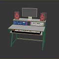 Professional Audio Workstation With Monitor Speakers Control Panel Amplifier And Keyboard