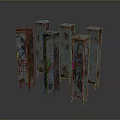 Rusted Metal Pillars With Colorful Graffiti Art And Weathered Texture Design