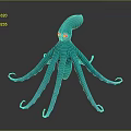 Turquoise Octopus 3D Model With Big Eyes Long Tentacles And Reflection On Smooth Surface 3d model