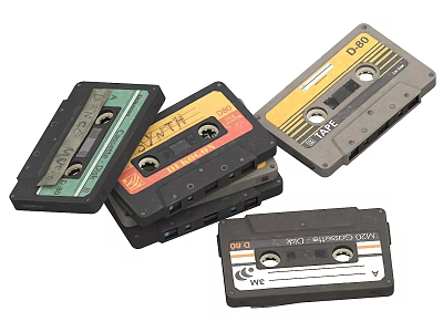 Vintage Audio Cassette Tapes With Colorful Labels Stacked As Retro Music Storage 3d model
