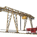 Industrial Equipment Yellow Gantry Crane With Metal Structure Red Tracks And Red Equipment