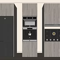 Modern Built in Kitchen Appliances With Light Wooden Cabinets Refrigerator Oven Coffee Maker And Wine Cooler