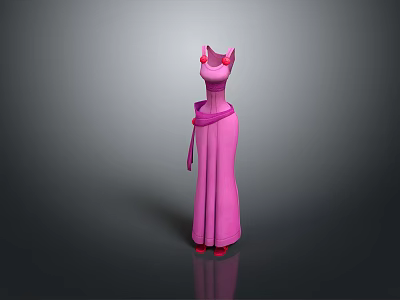 Man Wearing Pink Long Dress With Cat Ear Shoulder Decor Red Shoes And Gray Background 3d model