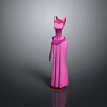 Man Wearing Pink Long Dress With Cat Ear Shoulder Decor Red Shoes And Gray Background