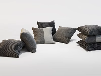 Collection of Gray Toned Decorative Pillows With Various Textures And Scattered Stacked 3d model