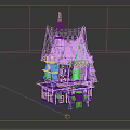 Charming Cartoon House With Pointed Tiled Roof Chimney Wooden Frame And Windows