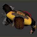 Fantasy Male Character With Brown Hair Dark Coat Yellow Accents And Waist Belt Holding Object