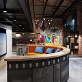 Modern Digital Store Interior With Industrial Brick Wall Display Shelves And Green Plants
