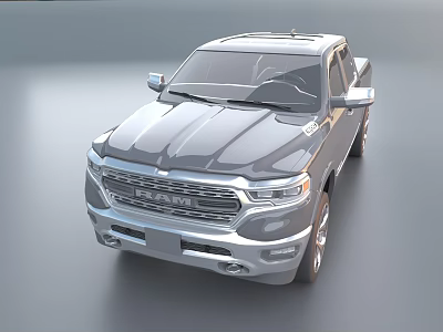 Gray RAM Pickup Truck With Modern Exterior Design And Chrome Front Grille Wheels 3d model