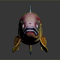Vibrant Colorful Fish With Pink Head Yellow Body And Blue Fins On Dark Background