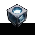 Three Cube Shaped Activation Devices With Illuminated Centers And Colorful Inner Networks