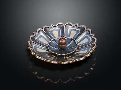 Elegant Blue White Decorative Ornament Set With Petal Shaped Plate Gold Trim And Copper Sphere 3d model