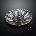 Elegant Blue White Decorative Ornament Set With Petal Shaped Plate Gold Trim And Copper Sphere