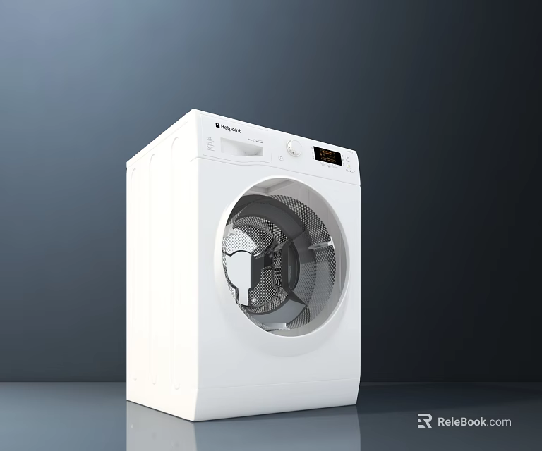White Front Loading Washing Machine with Digital Display and Modern Design 3d model 