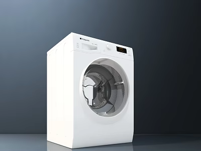 White Front Loading Washing Machine with Digital Display and Modern Design 3d model